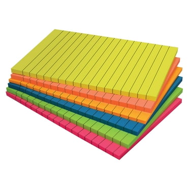 Lined Sticky Notes, 4 x 6, 6 Pack, 300 Sheets (50/Pad), Self Stick Notes with Lines, 6 Bright Assorted Colors, by Better