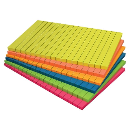 Lined Sticky Notes, 4 x 6, 6 Pack, 300 Sheets (50/Pad), Self Stick Notes with Lines, 6 Bright Assorted Colors, by Better