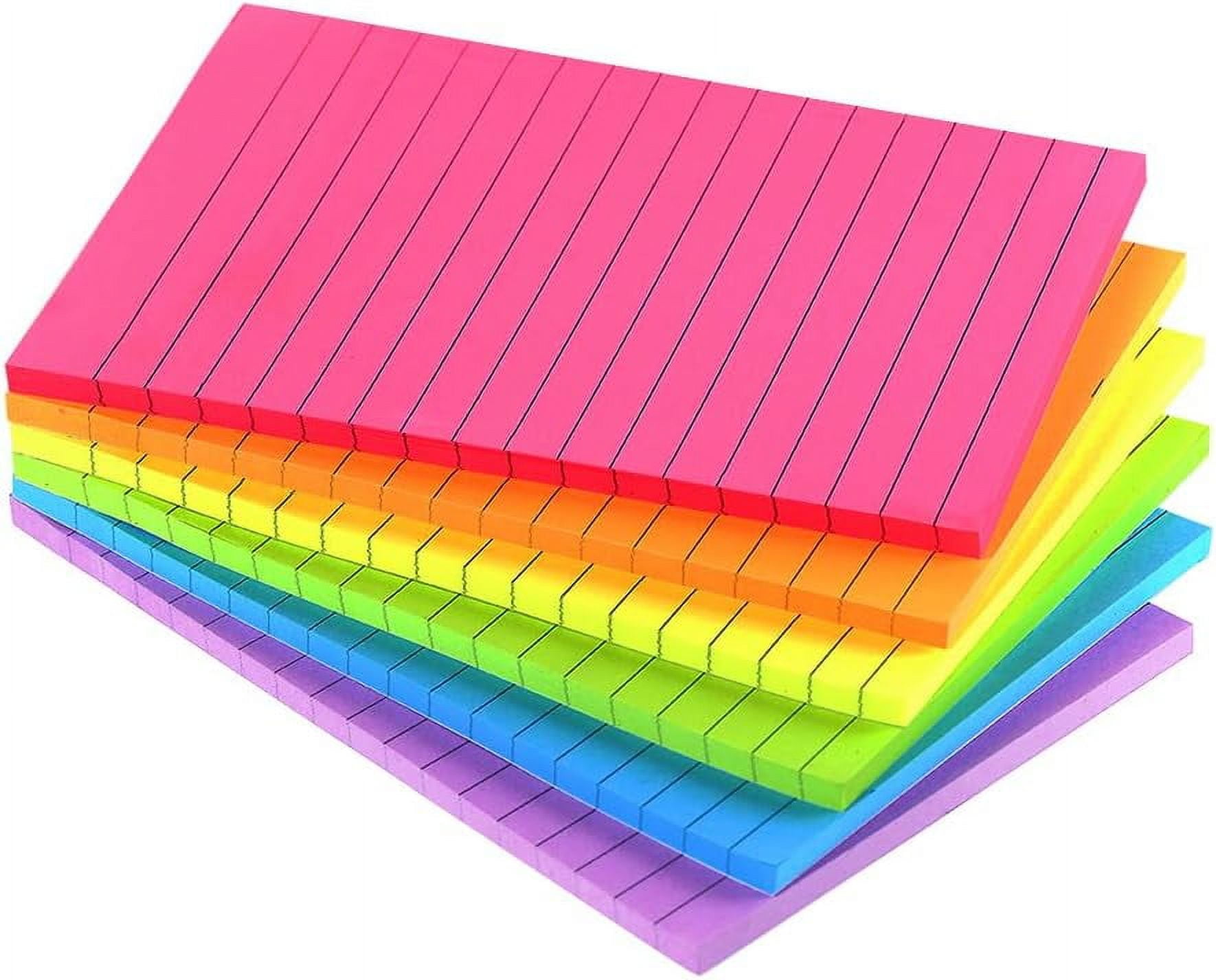 (20 Pad) Lined Grid Sticky Notes, 4x6 Inch, 720 Sheets Self-Stick Notes,  Easy to Post for School, Office, Notebook, 10 Bright Assorted Colors/Pack