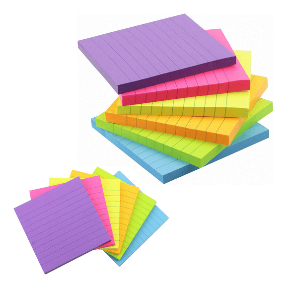Lined Sticky Notes 4x4 in, Bright Colorful Self-Stick Memo Pads, 6 Pads Pack 60 Sheets Each, Ideal for Office Home Reminders on Wall Door Monitor, Portable Note Taking with Ruled Lines, Multicolor