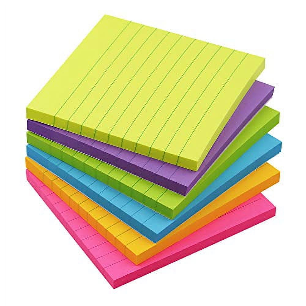 Lined Sticky Notes 4x4 inch Bright Colors SelfStick Pads 6 Pads/Pack