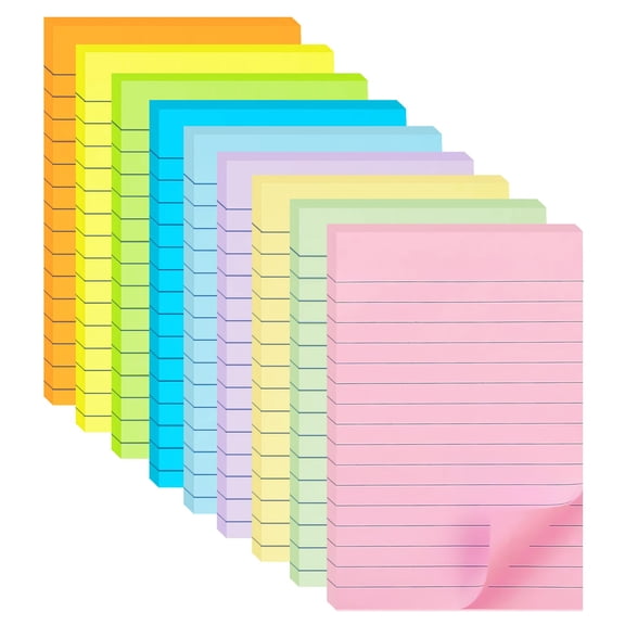 Lined Sticky Notes 4x6 Inch, 9 Pack Pastel Color Memo Pads with Strong Adhesive, 35 Sheets per Pad, Large Ruled Sticky Notes for Office Home , Multicolor