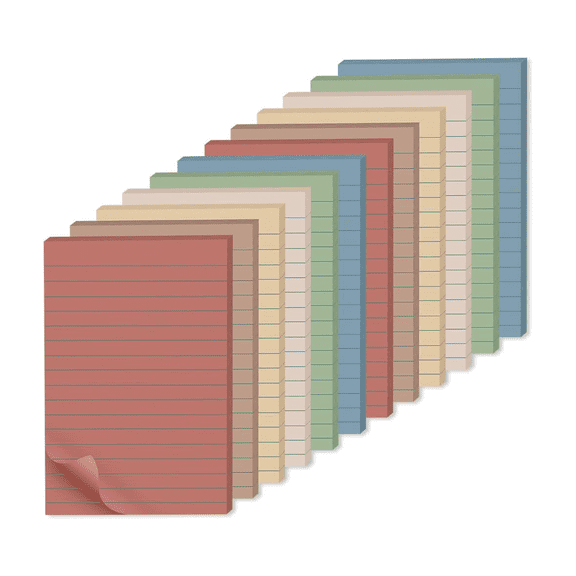 Lined Sticky Notes 4x6 Inch, Ruled Large Notepads with Strong Adhesive, Vintage Multicolor Memo Pads for Office, Easy Write On Windows Doors, Super Stickiness for Reminders, 12 Pack, Multicolor