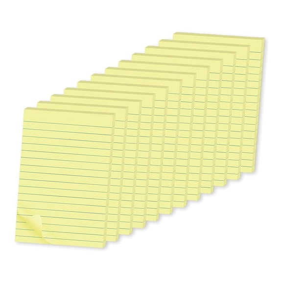 Lined Sticky Notes 4x6 in, Large Yellow Notepads with Lines, Self-Adhesive Memo Pads for Office, Super Sticking Power for Windows Doors, Easy Write Surface, Holds Well, 12 Pack, Yellow