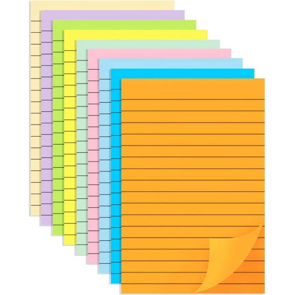 Lined Sticky Notes 4x6 in, Strong Adhesive Self Stick Note Pads, Sticky Notes with Lines, 9 Colorful Options, Perfect for Office, Classroom, Task Reminders, Smooth Writing