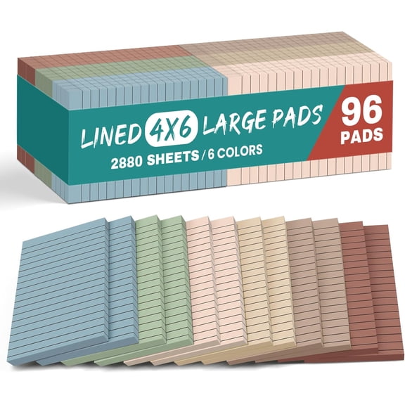 Lined Sticky Notes, 96 Pads, 4x6 Inches, Large Sticky Notes with Lines, Memo Note Pads in Multi Colors, 30 Sheets/Pad, Super Sticking Power for Office & Home & Planning - Vintage