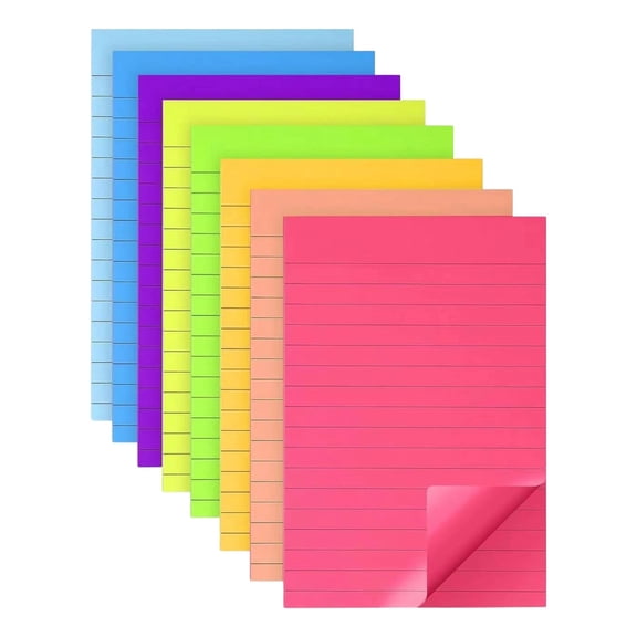 Lined Sticky Notes Large Ruled Post Sticky Colorful Super Sticking Power Memo Pads Strong Adhesive, Sticky Notes With Lines Office, Home 8 Pcs