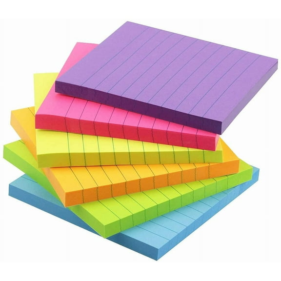 Lined Sticky Notes with Lines 4x4 Self-Stick Notes 6 Bright Color 6 Pads, 70 Sheets/Pad 4x4
