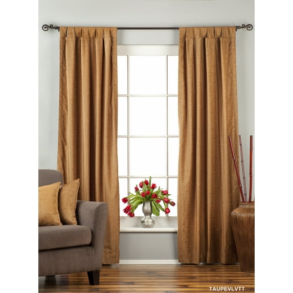 Lined-Taupe Tab Top Velvet Curtain / Drape / Panel - 80W x 120L - Piece