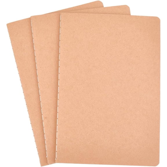 Lined Travelers Notebooks Inserts 3Pcs A5 8x5.4In Journal Notebooks Refills 228 Pages 100 GSM Paper Hand-Stitched Booklets Work Brown
