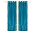 thumbnail image 1 of Lined-Turquoise Hand Crafted Grommet Sheer Sari Curtain Drape -43Wx96L-Piece, 1 of 2