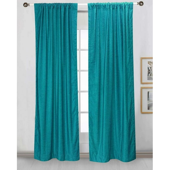 Lined-Turquoise Rod Pocket Velvet Curtain Drape Panel - 43W x 120L - Piece