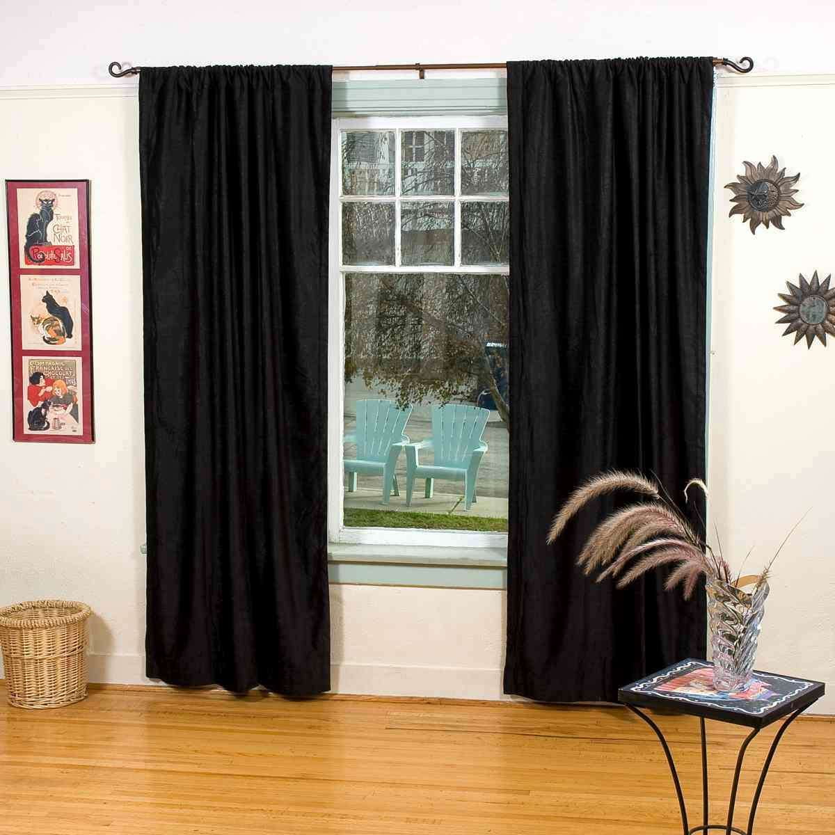 Lined-Velvet Blackout Home Theater Curtain Panel, 60W x 84L, Black ...