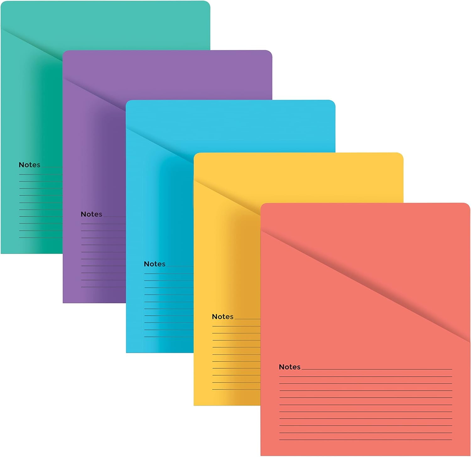Lined Vertical Slash Pocket File Folders, 25 Pack, 5 Assorted Colors, Letter Size Jacket with Notes on Front & Back, Half Folders