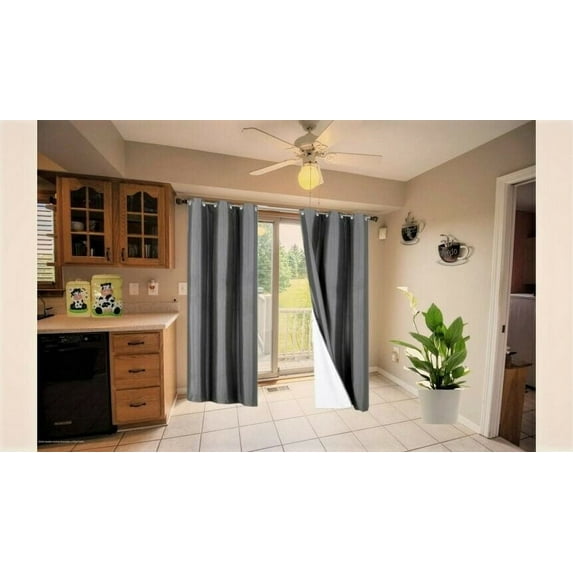 Lined Window Curtain NOA-Charcoal Color 100% Blackout /Privacy 95"inch Long Set of 2 Panels Energy Saving for Bedroom/Living Room Home décor
