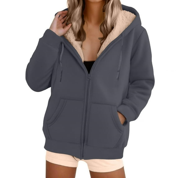 Lined Wool Zipper Winter Essential Jacket Long Sleeve Casual Pullover Hoodie