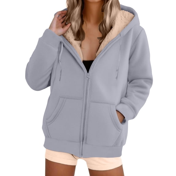 Lined Wool Zipper Winter Essential Jacket Long Sleeve Casual Pullover Hoodie