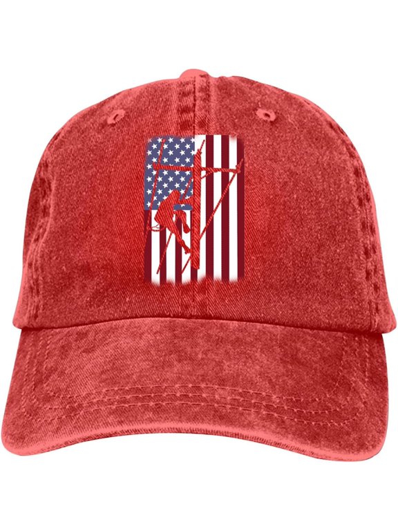 Lineman American Flag Baseball Cap Vintage Adjustable Washed Hats Cowboy Hats Denim Dad Hat for Men Women Boy Girl
