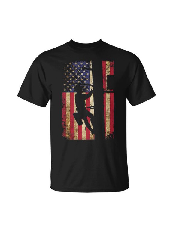 Lineman American Flag Electric Cable Graphic Tee Unisex Adult Cotton Utility Worker T-Shirt for Electrical Linemen or Casual Wear, Size S, Color Black