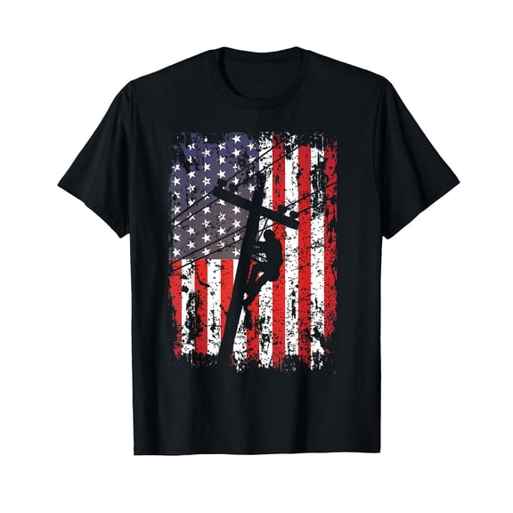 Lineman American Flag USA Patriotic Lineman Gift Lineman T-Shirt