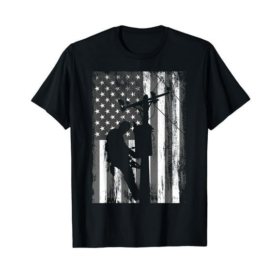 Lineman American Flag - Vintage Patriotic Electrician Gift T-Shirt