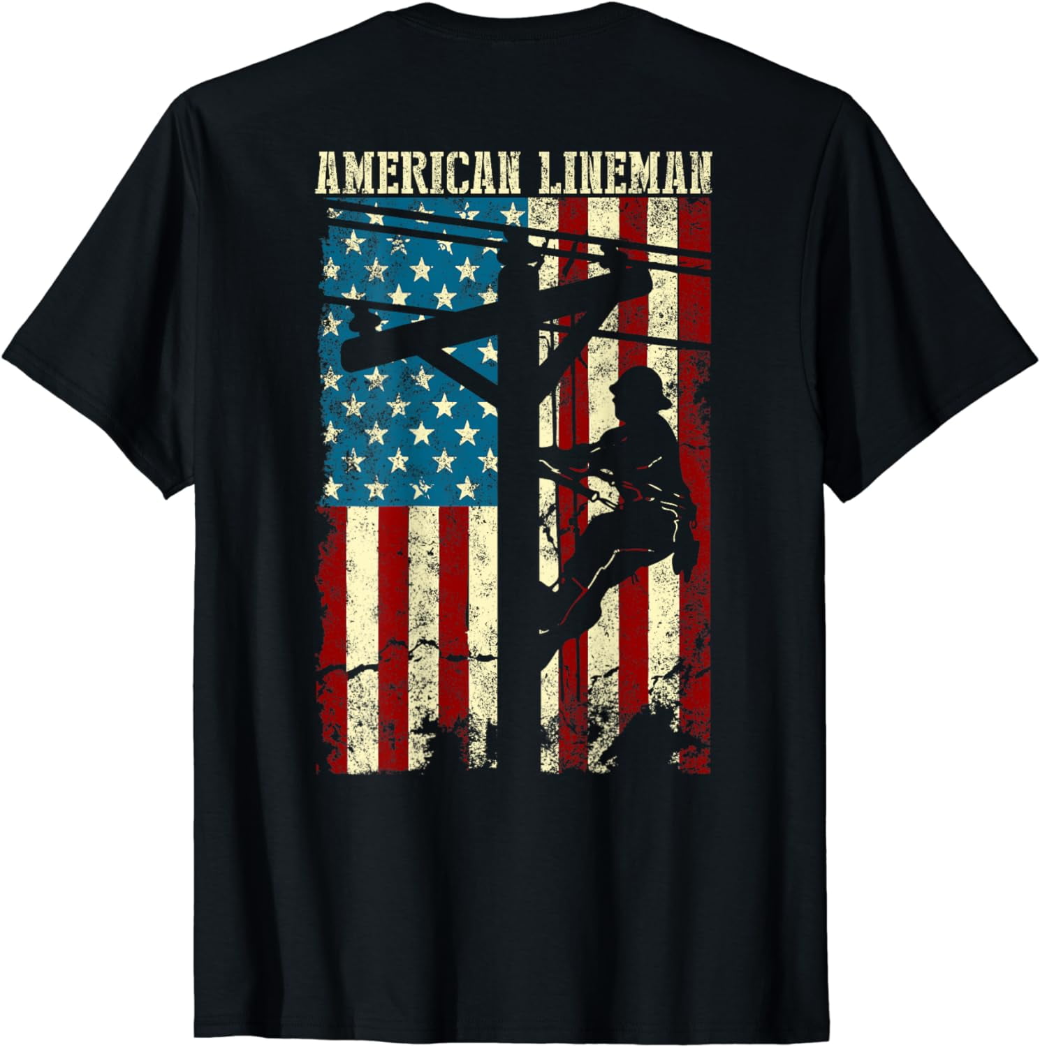 Lineman American flag Electric Cable gift Patriotic Lineman TShirt