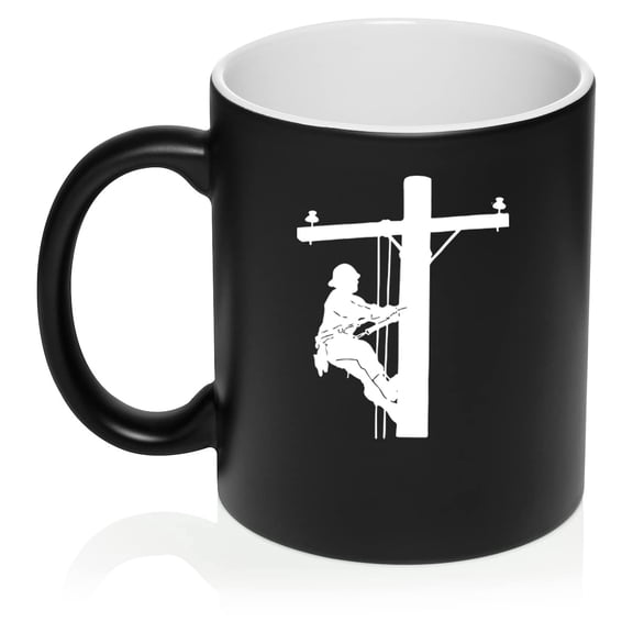 Lineman Electric Pole Climber Ceramic Coffee Mug Tea Cup Gift (11oz Matte Black)