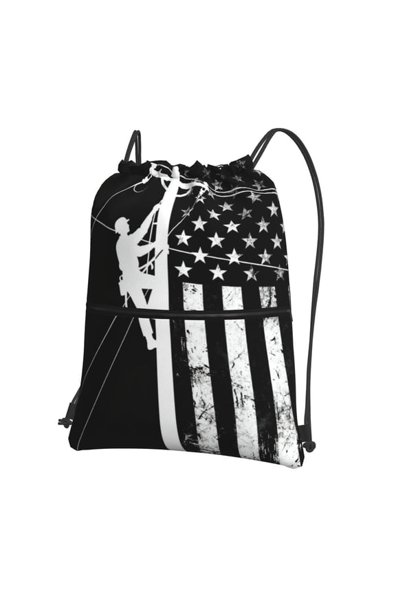 Lineman Flag Drawstring Backpack Bag Water Resistant Yoga Shopping Cinch Bag Sackpack For Men Women