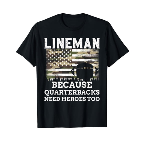 Lineman Football Gift Patriotic American Flag Camouflage T-Shirt