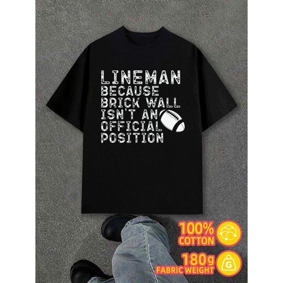 Lineman Football Tee men's 180G 100% Cotton white Retro Unisex Shirt Short Sleeve tshirts Funny Unisex Shirt Crewneck tshirts Original Unisex Shirt Crewneck tshirts