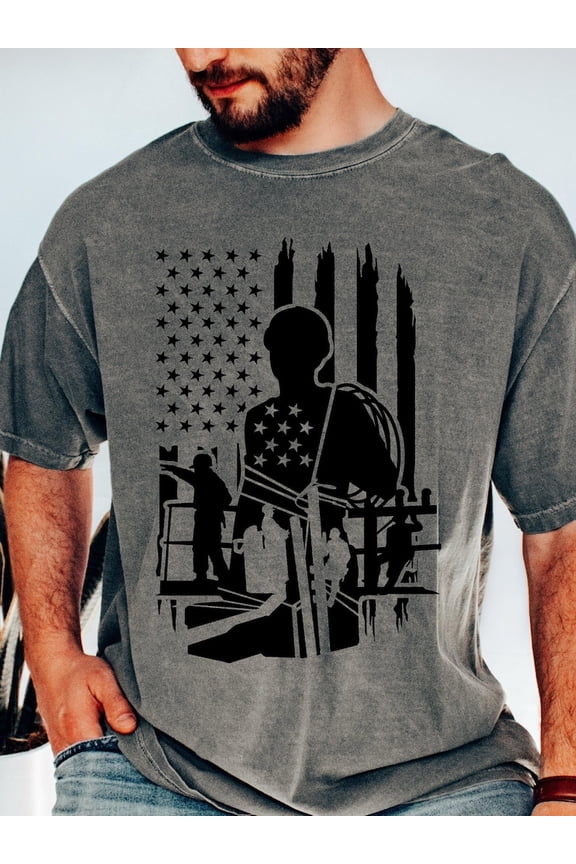 Lineman Graphic Shirt, Powerline Worker Silhouette Tee, Electrical Utility Trade Shirt, Comfort Colors Unisex Cotton T-Shirt, Sizes S-5XL