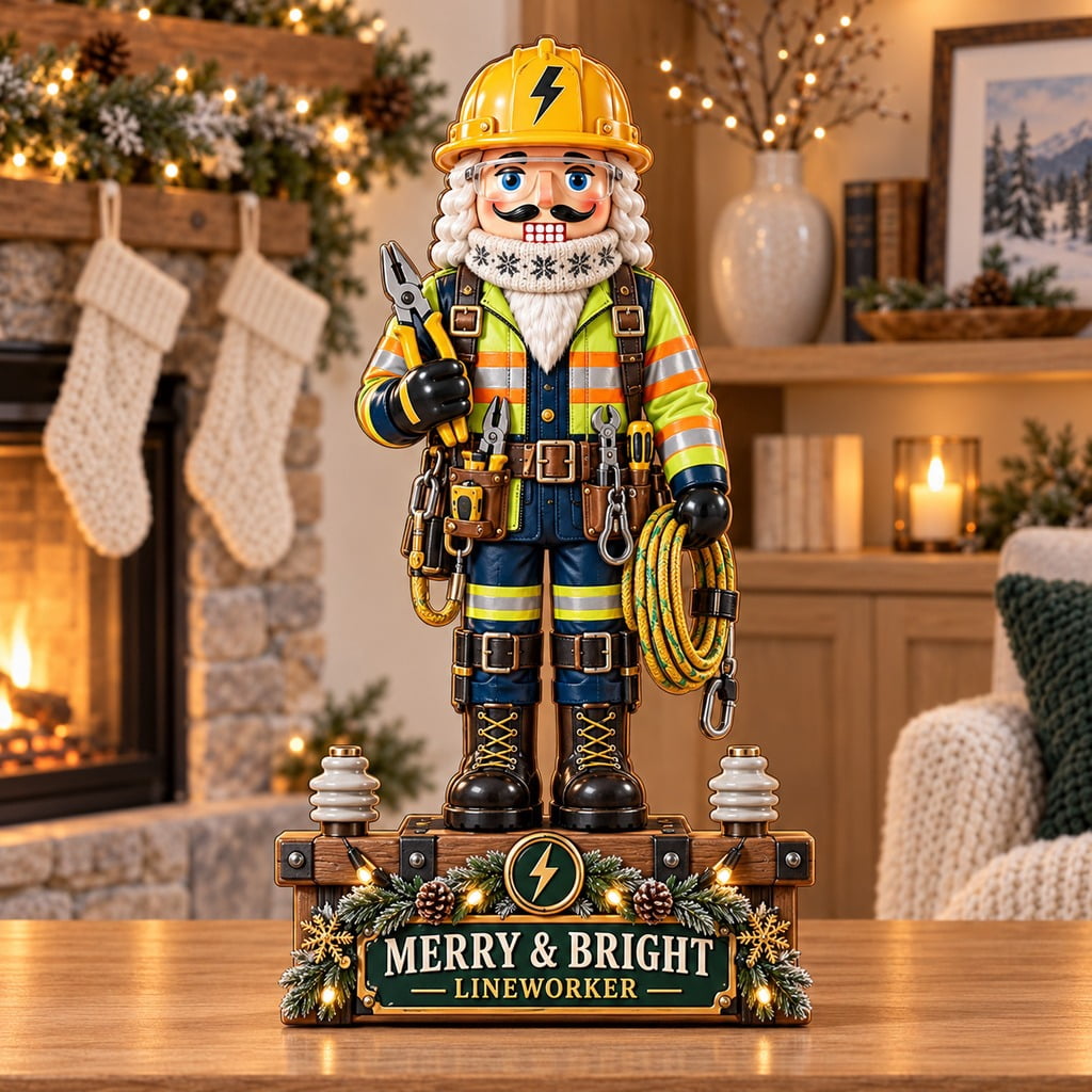 Lineman Nutcracker Wooden Block 3 Layer Christmas Tabletop Decor ...