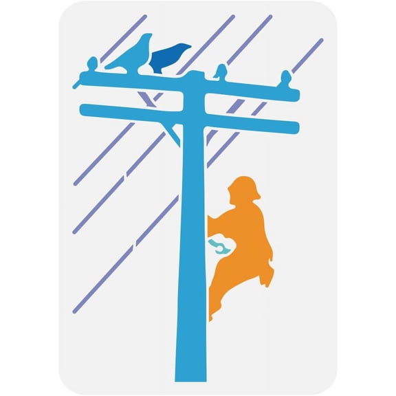 Lineman Painting Stencil 8.3x11.7inch Reusable Line Pole and Electrician Shape Drawing Template DIY Art Birds on Line Decoration Stencil for Painting on Wood Wall Fabric Furniture
