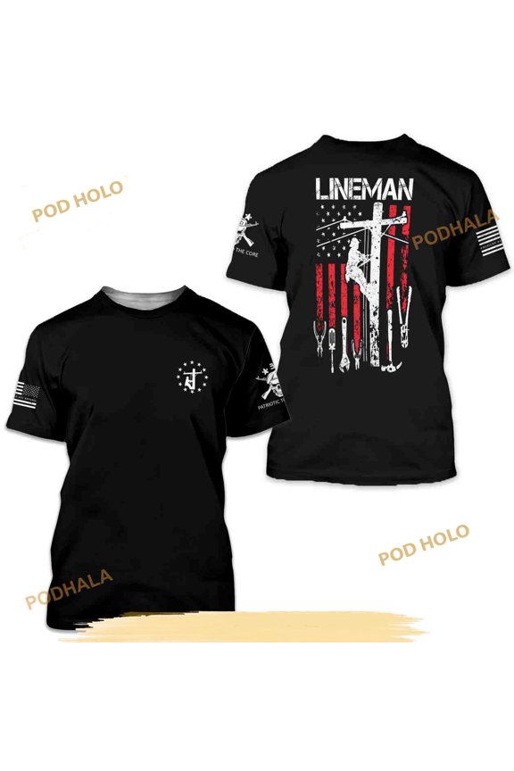 Lineman Patriotic American Flag Shirt Lineman Tools Lineman American Workers 3D Shirt