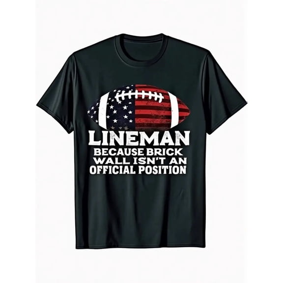 Lineman Pride American Football T-Shirt - Black Crew Neck Tee, Machine Washable Cotton Shirt for Linemen, Players, Fans - Year-Round Casual Apparel, Game Day Outfit, Bold