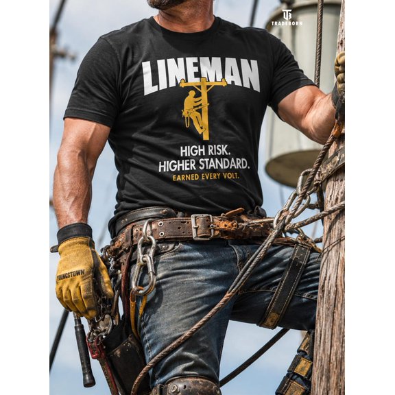 Lineman Shirt Bella Canvas 3001, Power Lineman Gift for Men, Electrical Utility Worker Tee, Blue Collar Lineman Dad Shirt