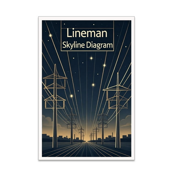 Lineman Skyline Art - Electrician Decor - 13x19 Poster Print - Wall Art