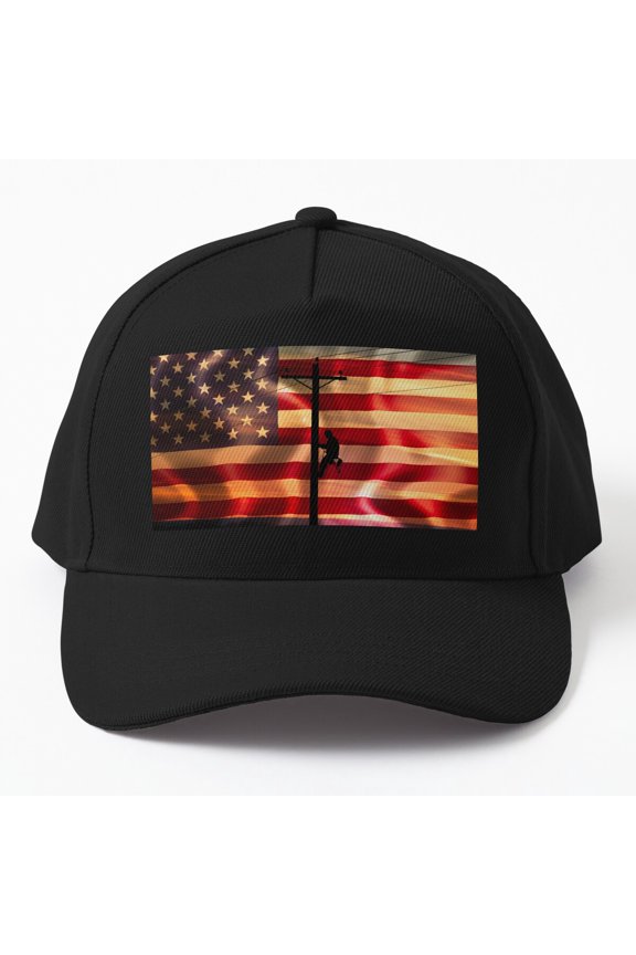 Lineman Sunset USA Baseball Hat, Utility Worker American Graphic Design, Classic Cap