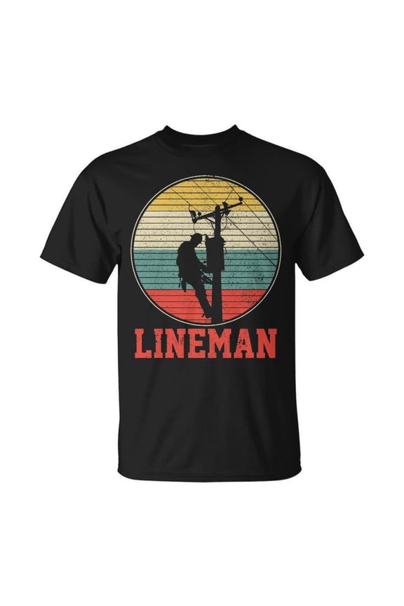 Lineman Vintage Retro Electrician Electric Cable Graphic Tee Unisex Adult Cotton Utility Worker T-Shirt for Casual Wear or Workwear, Size 2XL, Color Black
