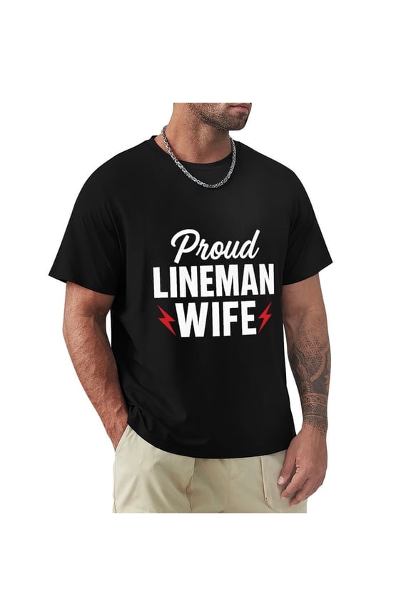 Lineman Wife Men's HD Print Classic Short Sleeve T-Shirts Black 3X-Large
