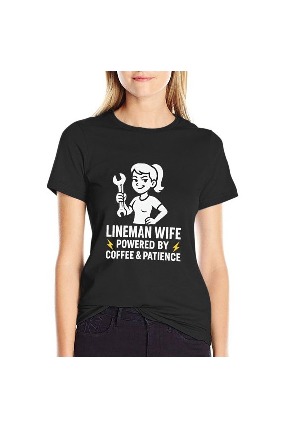Lineman Wife Women’s Cotton Short Sleeve T-Shirt HD Graphic Print Casual Crew Neck Tee Large
