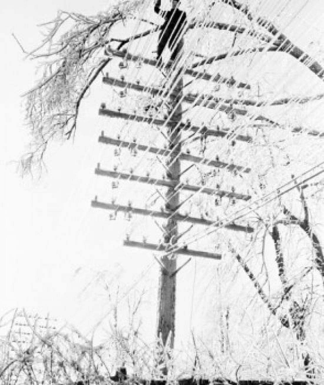 Lineman clearing branches of ice laden tree from telephone and telegraph lines Canvas Art - (24 x 36)