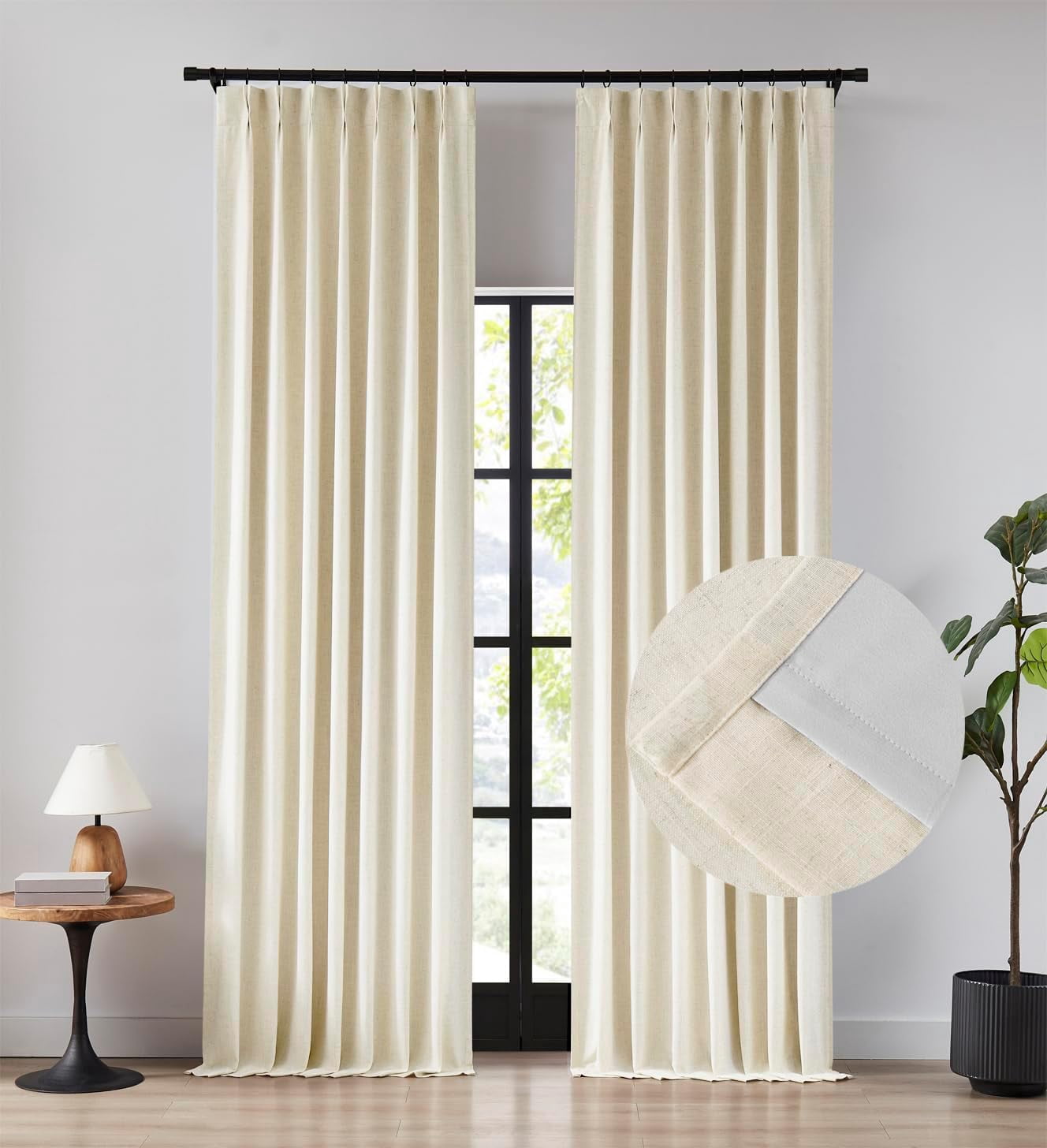 Linen 100% Blackout Curtains 84 Inches Long Pinch Pleated Back Tab ...