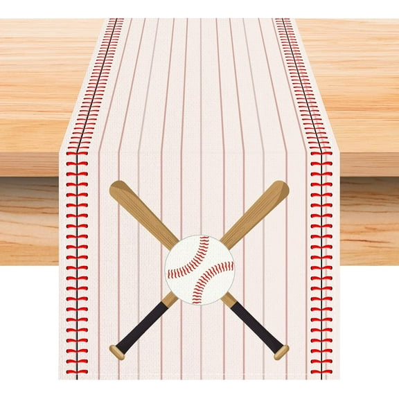 Linen 13x72'''' Baseball Table Runner Baseball Table Decor Baseball Themed Birthday Party Babay Shower Decoration and Supplies for Table