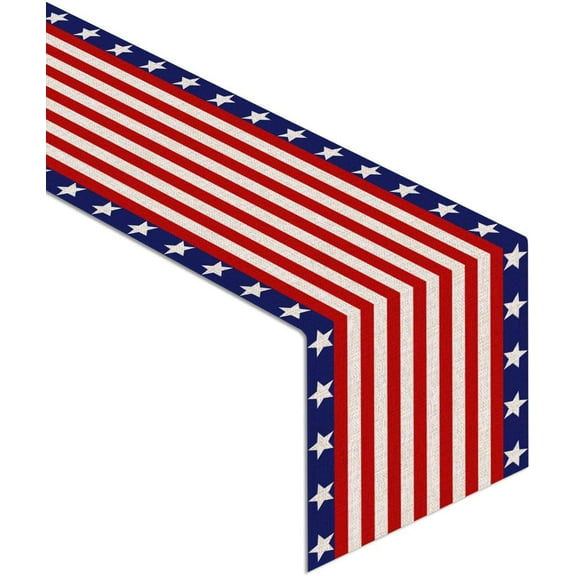 Linen 13x72'''' Veterans Day Table Runner Labor Day American Stars and Stripes Flag Independence Day Kitchen Dining Room Table Patriotic Decoration (Red)