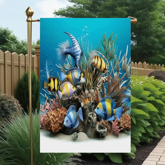 Linen 3D Ocean Fish Garden Flag, Single-Sided Weatherproof Seasonal Yard Banner, 12 x 18 Inch, Outdoor Decor for Patio, Porch, Lawn