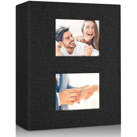 Linen 4x6 Photo Albums, Small Photo Album Holds 200 Pockets, Black Picture Albums for 4x6 Photos, Slip-in Photo Books for Family Valentine Wedding Christmas Birthday
