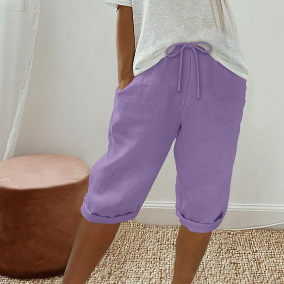 Linen Athletic Shorts for Women Workout Gym Shorts Loose Bermuda Shorts Trendy Causal Short Pants with Pockets