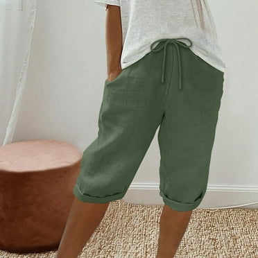 Linen Athletic Shorts for Women Workout Gym Shorts Trendy Causal Short Pants Loose Bermuda Shorts with Pockets