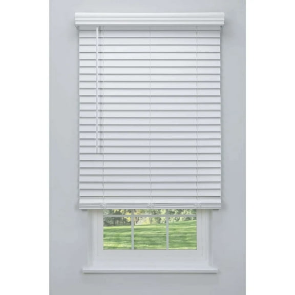 Linen Avenue Cordless 2" Faux Wood Blind White 34 1/2 W x 60 H, Outside Mount